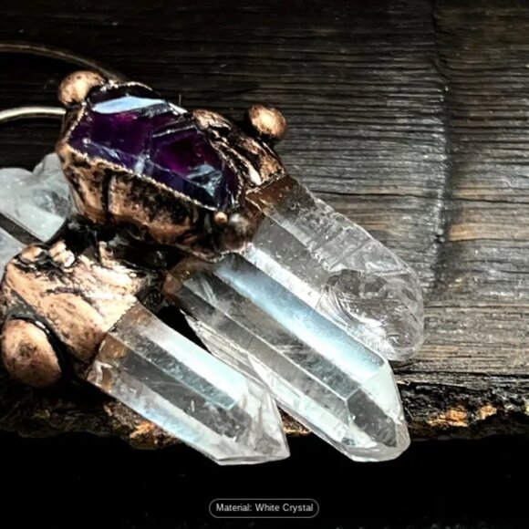 Vintage Natural White Purple Crystal Stone Medieval Medallion Witch Pendant - Picture 3 of 5